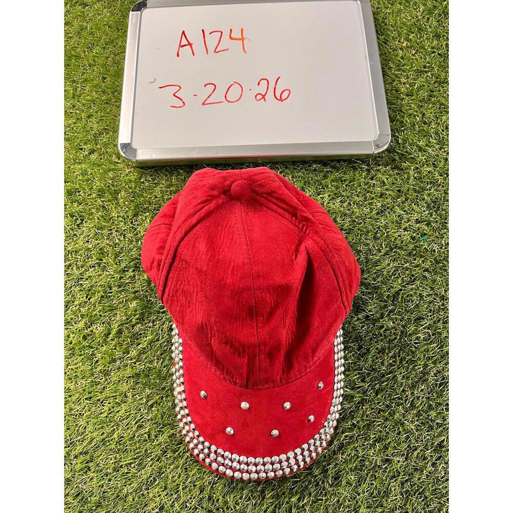 Red Baseball‎ Cap with Stud Embellishments